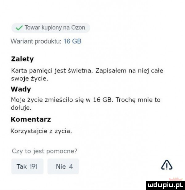 towar kupony na ozon wariam produktu    gb zalety karta pamięcv jest św etna. zapisalem na niej całe swoje zycie. wady moje zydle zmieściło sue w    gb. trochę mme to dołuje komentarz konystajcie z życia. czy   jest pomocne  tak     nie   a mm