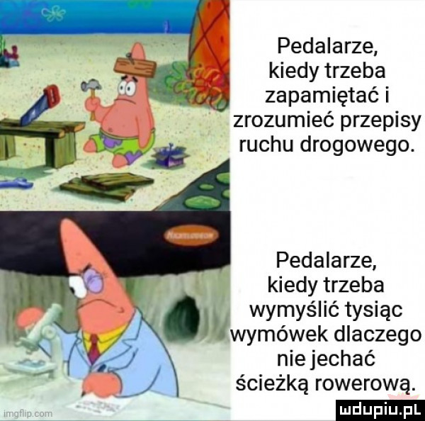 pedalarze kiedy trzeba zapamiętać i zrozumieć przepisy ruchu drogowego. pedalarze kiedy trzeba wymyślić tysiąc wymówek dlaczego nie jechać ścieżką rowerową. ludu iu. l