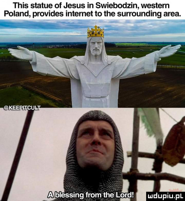 tais statue of jebus in swiebodzin western poland provides internet to tee surrounding arba. ablessing from tee lord