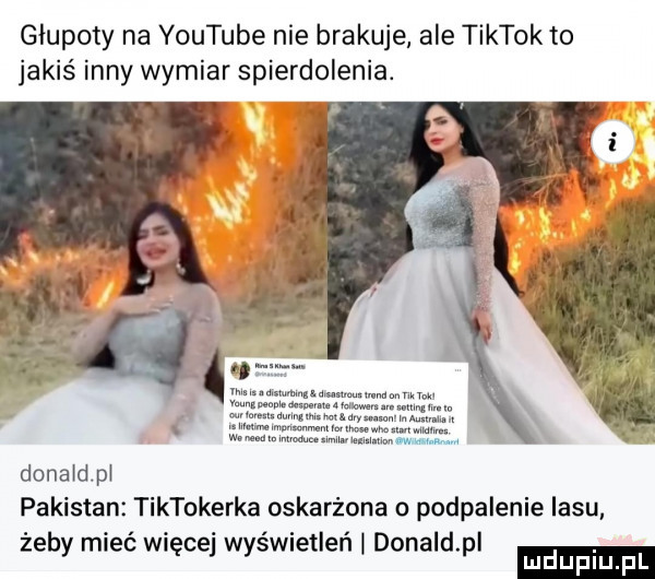 głupoty na youtube nie brakuje ale tiktok to jakiś inny wymiar spierdolenia. donaldpi pakistan tiktokerka oskarżona o podpalenie lasu żeby mieć więcej wyświetleń donald pl mduplu pl