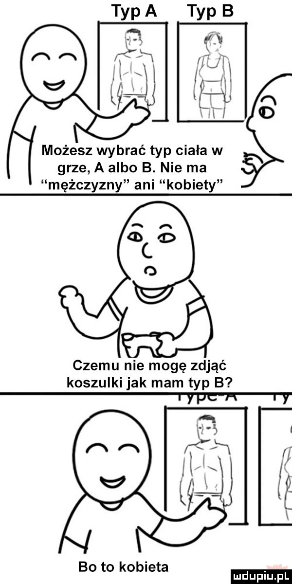możesz wybrać typ ciała w grze a albo b. nie ma mężczyzny ani kobiety   c o czemu nie mogę zdjąć koszulki jak mam typ b bo to kobieta ludu iu. l
