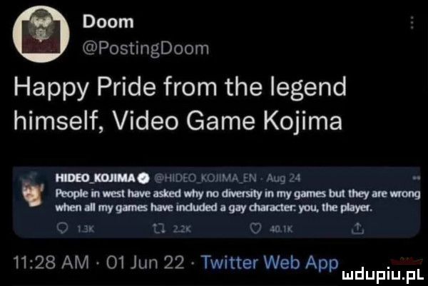 dcom postingdoom happy pride from tee legend himself video game kojima mm. hideqkoiimąen aeg   . mmmmmmmmhwwumnm mummmm mmmhm o ux j   o alu l       am    jun    twitter web aap mdupiu fl