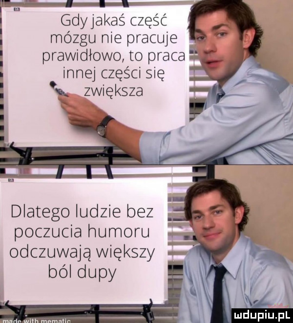 gdyjakaś część mózgu nie pracuje r. prawidłowo to praca innej części się zwiększa dlatego ludzie bez. poczucia humoru odczuwają większy