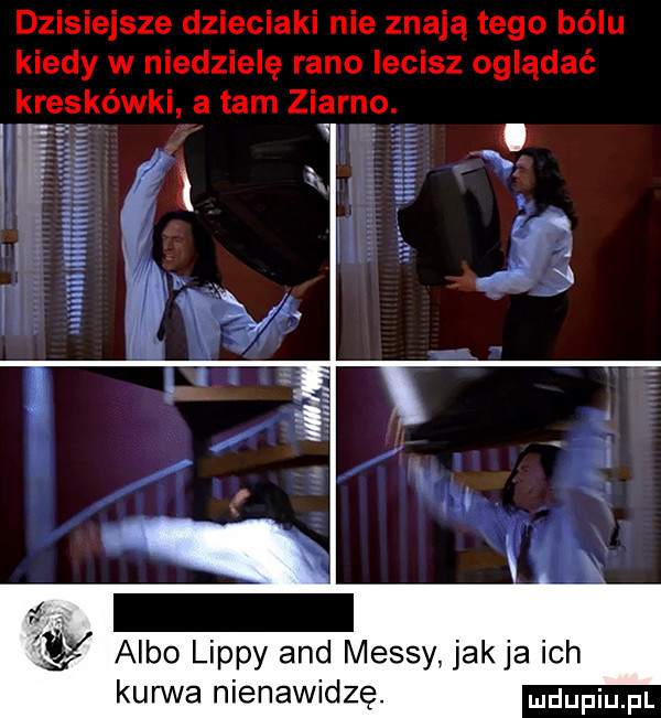 dzisiejsze dzieciaki nie znają tego bólu kiedy w niedzielę rano lecisz oglądać kreskówki a tam ziarno. m albo lipny and messy jakla ich kurwa nienawidzę. ludupiu il