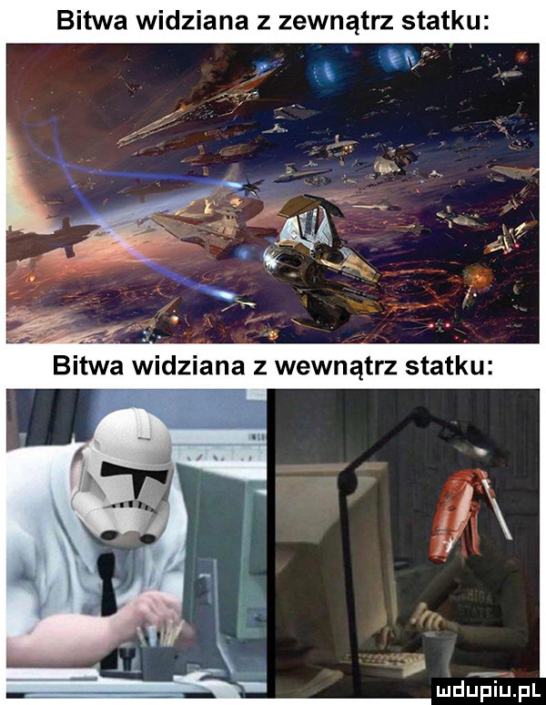 bitwa widziana z zewnątrz statku