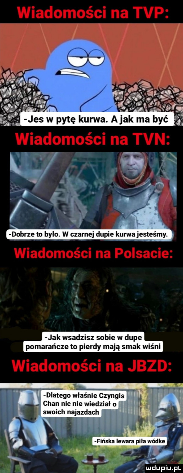 dobrze to było. w czarnej dupie kurwajesteśmy. jak wsadzisz sobie w dupe pomarańcze to pierdy mają smak wisni dlatego właśnie czyngis chan nic nie wiedział o. swoich najazdach. ąudupiupl