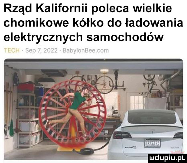 rząd kalifornii poleca wielkie chomikowe kółko do ładowania elektrycznych samochodów
