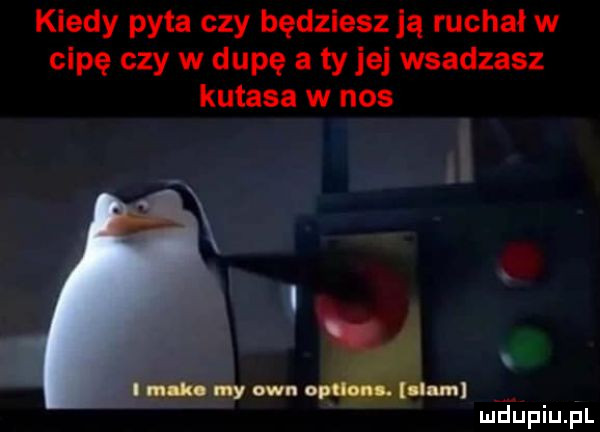 kiedy pyta czy będzieszją rucha w cipę czy w dupę a ty jej wsadzasz kutasa w nas i meupiujil