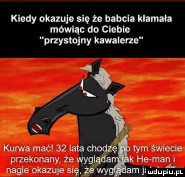 kiedy okazuje się że babcia kłamała mówiąc do ciebie przystojny kawalerze.     kurwa mać    lata ch tym świecie przekonany. że wyg nagle okazuje się zś