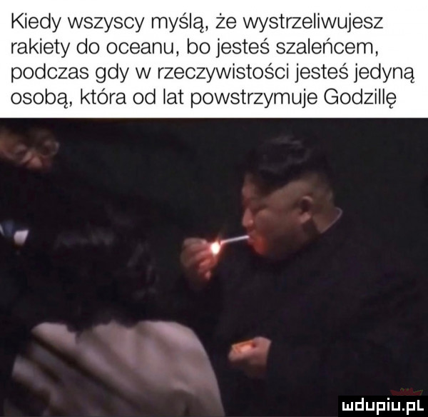 kiedy wszyscy myślą że wystrzeliwujesz rakiety do oceanu bo jesteś szaleńcem podczas gdy w rzeczywistosci jesteś jedyną osobą która od lat powstrzymuje godzillę