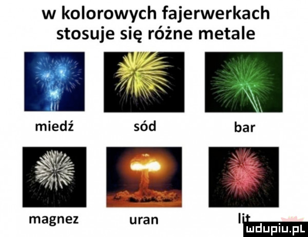 w kolorowych fajerwerkach stosuje się różne metale magnez uran ieeeeiee