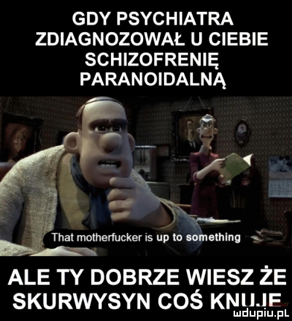 gdy psychiatra zdiagnozował u ciebie schizofrenię paranoidalną   w  . l trat motherfucker is up to something   ale ty dobrze wiesz że skurwysyn coś kru ie mduplu pl