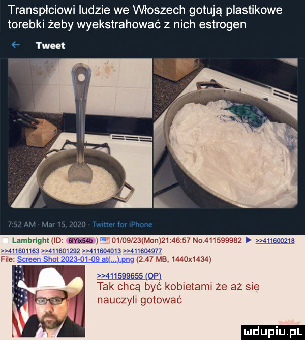 transpłciowi ludzie we włoszech gotują plastikowe torebki żeby wyekstrahować z nich estrogen truł lambyighł adm i msmm ausoue ausmzsznummm mswn screensholżoż oman g.           g