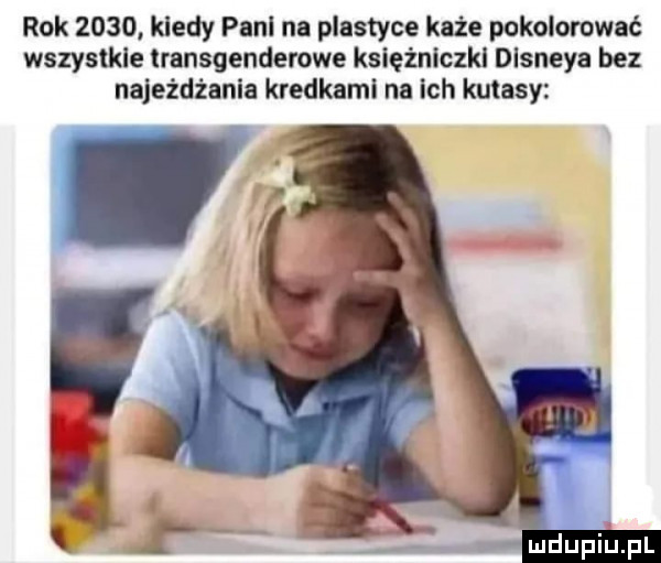 rok      kiedy pani na plastyce każe pokolorować wszystkie transgenderowe księżniczki disneya bez najeżdżania kredkami na ich kutasy