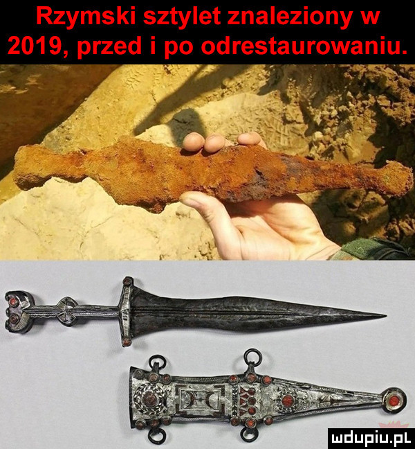 rzymski sztylet znaleziony w      przed i po odrestaurowaniu. ludu iu. l