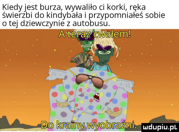 kiedyjest burza wywaliło ci korki ręka świerzbi do kindybała i przypomniałeś sobie o tej dziewczynie z autobusu. a wm ul. wbraźm