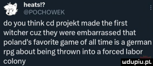 heats upochowek do y-u think cd projekt made tee fiest witcher cez they were embarrassed trat poland s favorite game of all time is a german rpg abort being thrown iato a forced libor colony