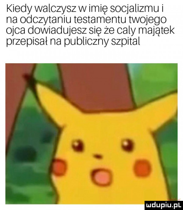 kiedy walczysz w imię socjalizmu i na odczytaniu testamentu twojego ojca dowiadujesz się ze caly majatek przepisal na publiczny szpital
