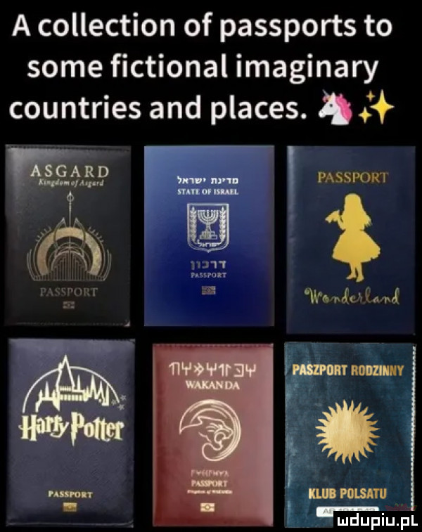 a collection of passports to some fictional imaginary countries and places.    . glﬁml   n m um. passpor i w. l worm nv. isaf