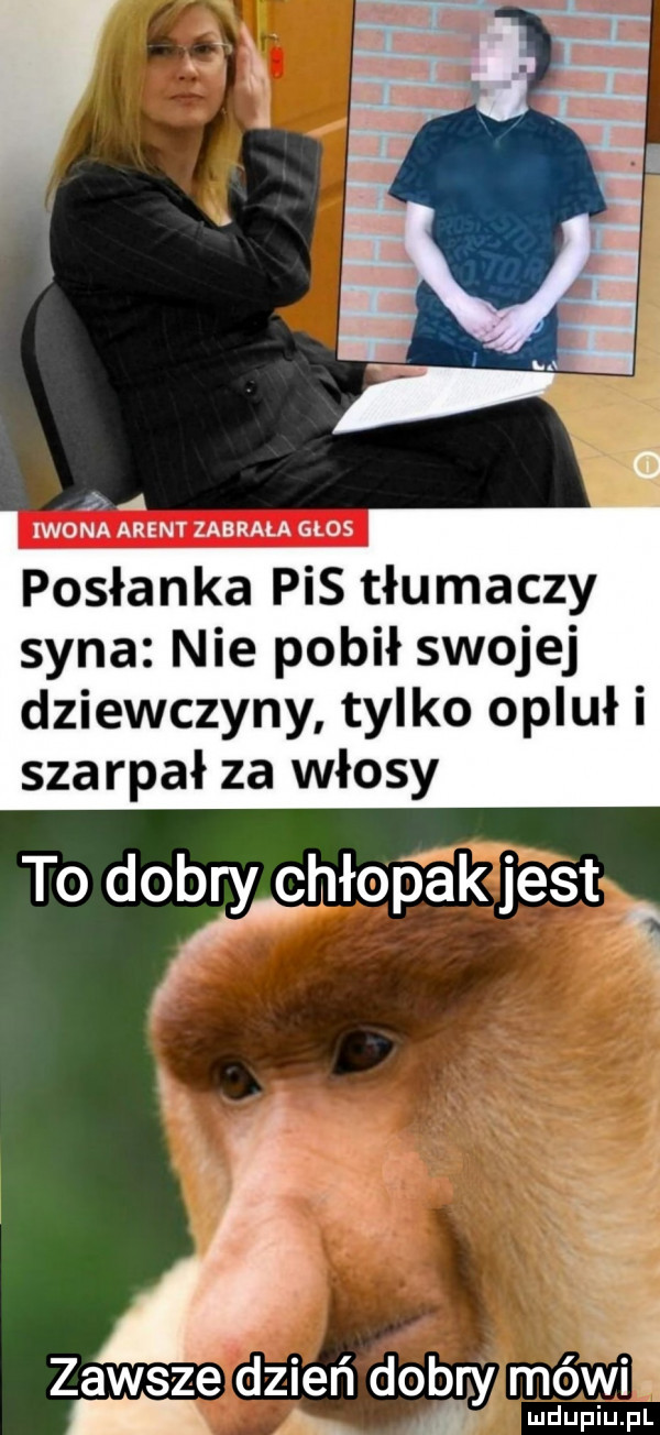 a iwona areny zabrała głos posłanka pis tłumaczy syna nie pobił swojej dziewczyny tylko opluł i szarpał za włosy to dobry chłońakjest a zawsze dmie dob mówię jay mam