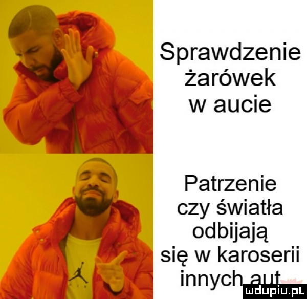 sprawdzenie żarówek w aucie patrzenie czy światła odbijają się w karoserii s elf i innychaim