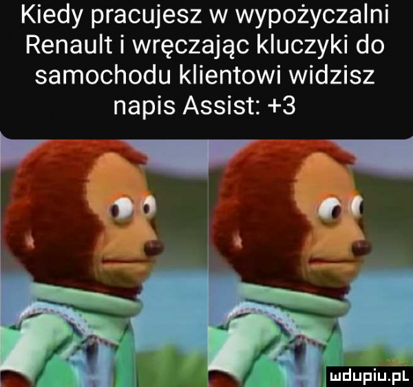 kiedy pracujesz w wypożyczalni renault i wręczając kluczyki do samochodu klientowi widzisz napis assist   w w m dupiupl