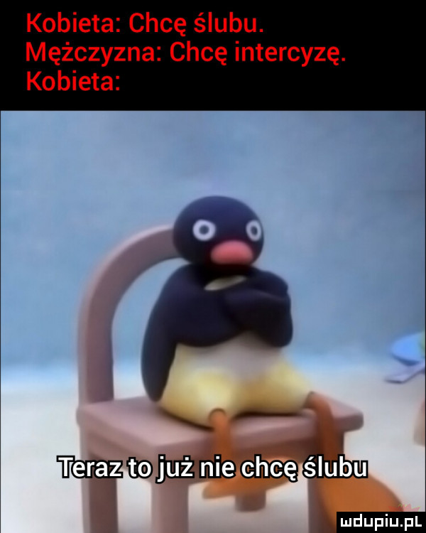 kobieta chcę ślubu. mężczyzna chcę intercyzę. kobieta mwmmmﬁu
