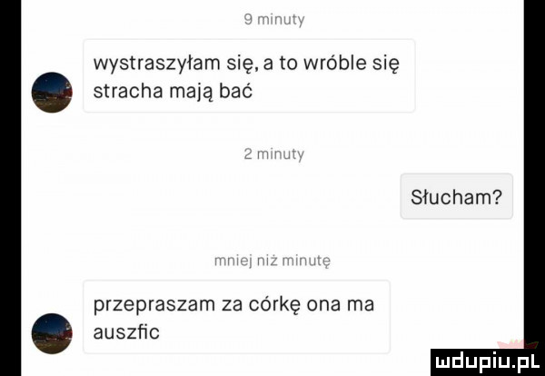 wystraszyłam się a to wróble się stracha mają bać słucham przepraszam za córkę ona ma auszﬁc