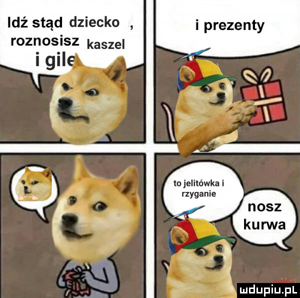 leź stąd dziecko i prezenty roznosisz kaszel i gil.  . to ielitówka i rzyganie k