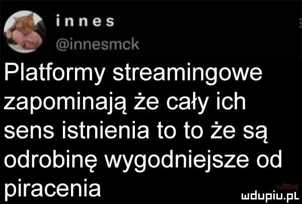 in n e s mm va platformy streamingowe zapominają że cały ich sens istnienia to to że są odrobinę wygodniejsze od piracenia