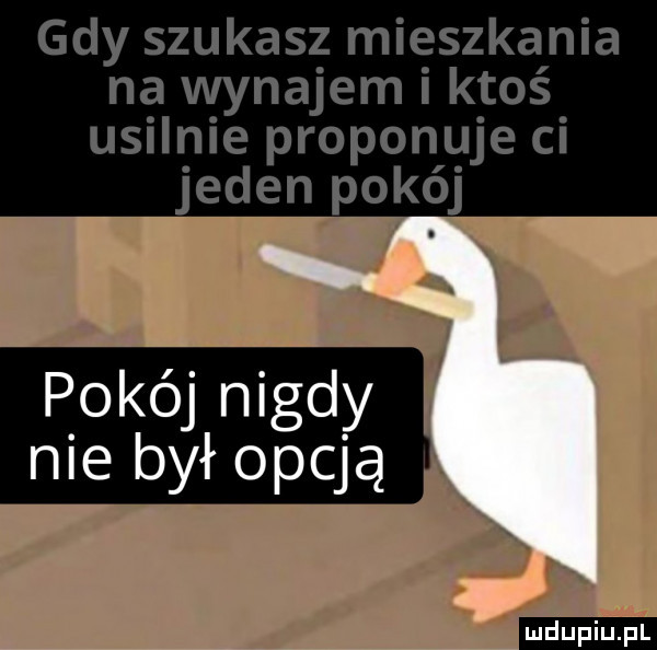gdy szukasz mieszkania na wynajem i ktoś usilnie proponuje ci jeden pokój. p obój nigdy nie był opcją  f v ludu iu. l