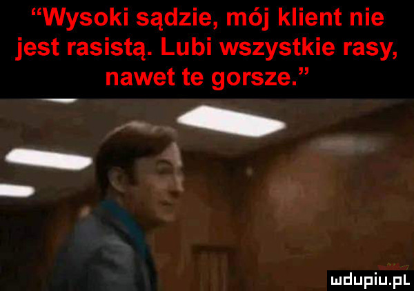 wysoki sądzie mój klient nie jest rasistą. lubi wszystkie rasy nawet te gorsze