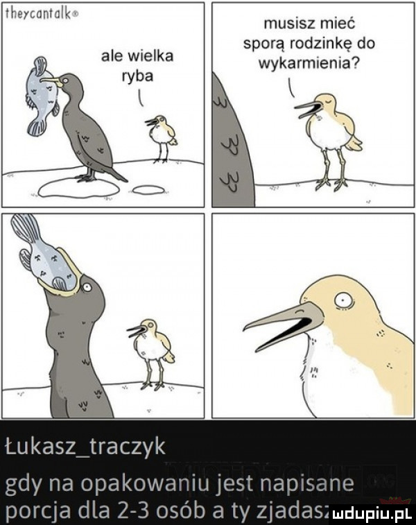 vhercanlalk ale wielka ryba musisz mieć sporą rodzinkę do wykarmienia  lukasz traczyk gdy na opukowa wm je nad porcja dla     osób a ty zjadaslmdupqul