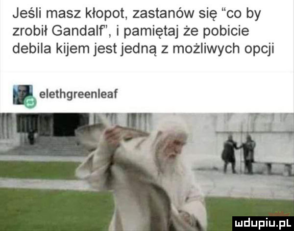 jeśli masz kłopot. zastanów się co by zrobił gandalf i pamiętaj że pobicie debila kijem jest jedną z możliwych opcji elethgreenleaf