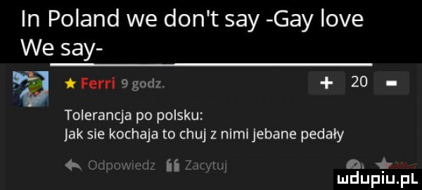 in poland we don t say gay live we say ferhngdi    tolerancja po polsku jak sle kochaja to chu z nlmijebane pedały j ii  a