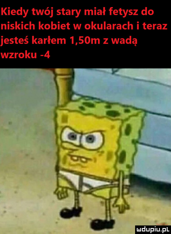 kiedy twój stary miał fetysz do niskich kobiet w okularach i teraz jesteś karłem     m z wadą wzroku
