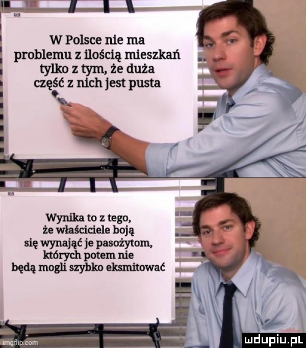w polsce nie ma problemu z ilością mieszkań. tylko z tym że duża część z nich jest pusta wynika to z tego że właściciele boją się wynaiąćie pasożytom których potem nie będą mogli szybko eksmitować m