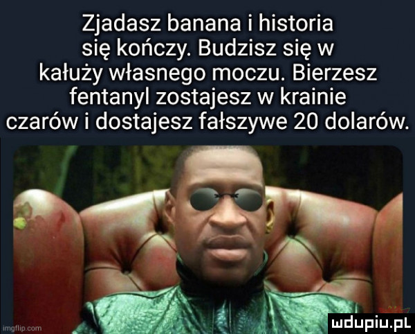 zjadasz banana i historia się kończy. budzisz się w kałuży własnego moczu. bierzesz fentanyl zostajesz w krainie czarów i dostajesz fałszywe    dolarów