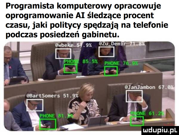 programista komputerowy opracowuje oprogramowanie ai siedzące procent czasu jaki politycy spędzają na telefonie podczas posiedzeń gabinetu