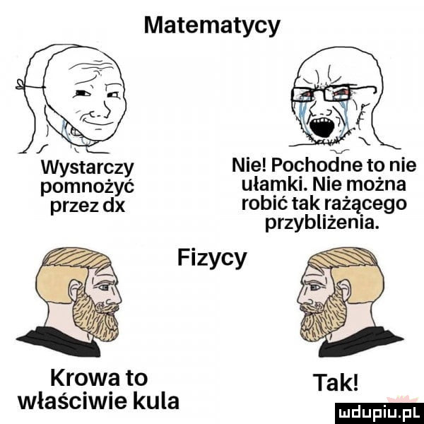 matematycy wystarczy nie pochoape to nie pomnożyć ułamki. nie można przez dx robić tak rażącego przybliżenia. fizycy krowa to ta k wlasciwie kula