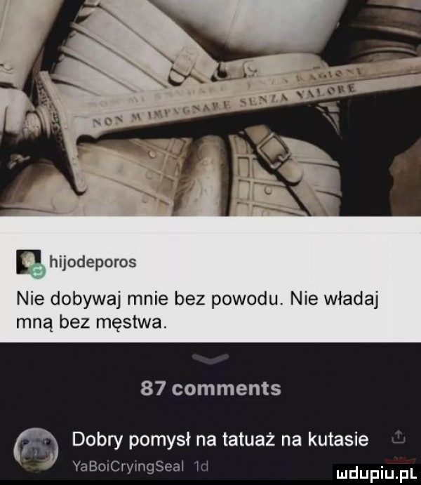 hijodeporos nie dobywaj mnie bez powodu. nie włada mną bez męstwa.    comments dobry pomysł na tatuaż na kutasie yaboxcrymgseal