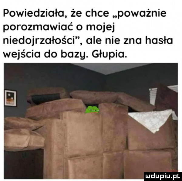 powiedziała że chce poważnie porozmawiać o mojej niedojrzałości ale nie zna hasła wejścia do bazy. głupia