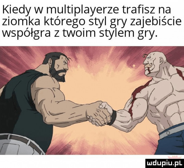 kiedy w multiplayerze trafisz na ziomka którego styl gry zajebiście współgra z twoim stylem gry. ludu iu. l