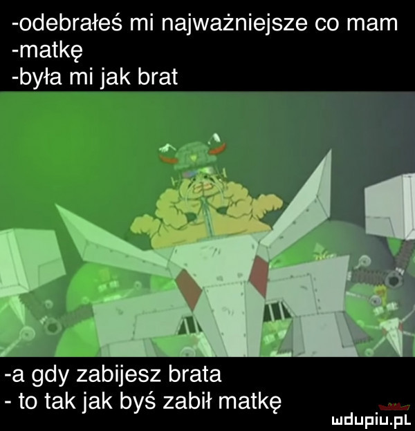 odebrałeś mi najważniejsze co mam matkę była mi jak brat l a gdy zabijesz brata to tak jak byś zabił matkę