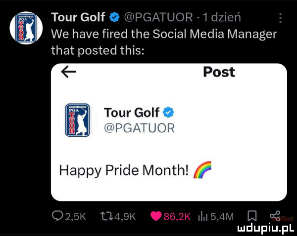 tour golf we hace fired tee socjal media manager trat posted tais led tour golf   i pgatuor happy pride month f   sz    mduplu pl