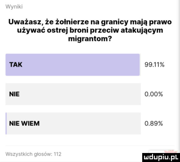 uważasz że żołnierze na granicy mają prawo używać ostrej broni przeciw atakującym migrantom tak       nie      nie wiem