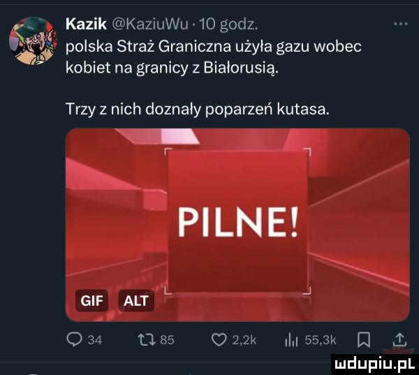 kazik kaznuwu  o godz.   polska straż graniczna użyła gazu wobec kobiet na granicy z białorusią. trzy z nich doznały poparzeń kutasa l   pl ln e gif alt j o    ll as o uk     k