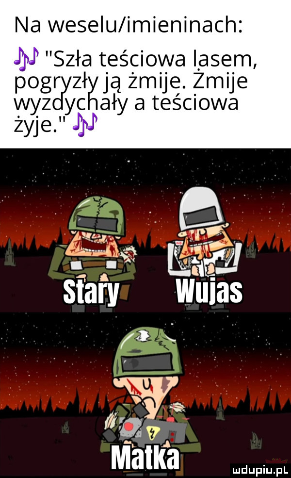 na weselu imieninach szła teściowa lasem bógrzł ją żmije. żmije zc jaka ry a teściowa wyz