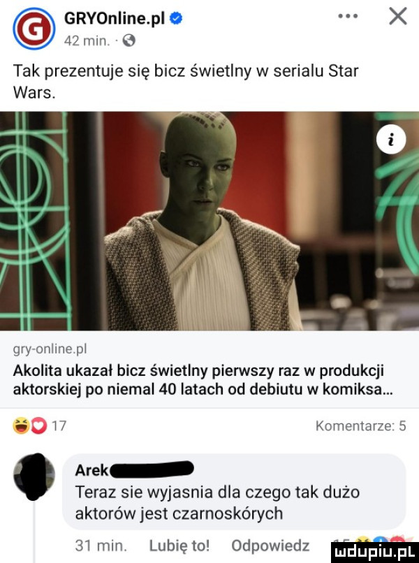 grvoniine pio x   mm   tak prezentuje się bicz świetlny w serialu star wars. gryronhne m akolita ukazal bicz świetlny pierwszy raz w produkcji aktorskiej po niemal    latach od debiutu w komiksa     komemarze   arek teraz sie wyjasnia dla czego tak dużo aktorów jest czarnoskórych    mm lunięto odpowiedz m