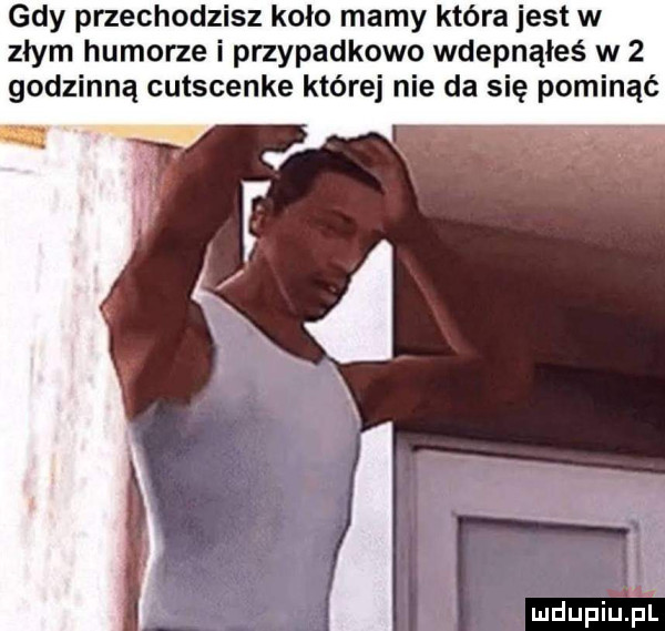 gdy przechodzisz koło mamy która jest w złym humorze i przypadkowo wdepnąłeś w   godzinną cutscenke której nie da się pominąć zi. l m